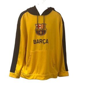 FC Barcelona Hoodie Yellow Black Athletic Pullover Fleece Lined‎ Size XL